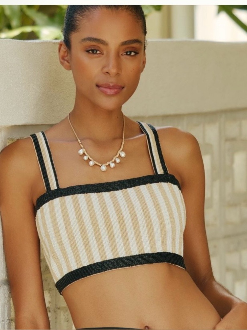 Striped Knit Crop Tank Top in Cream and Black